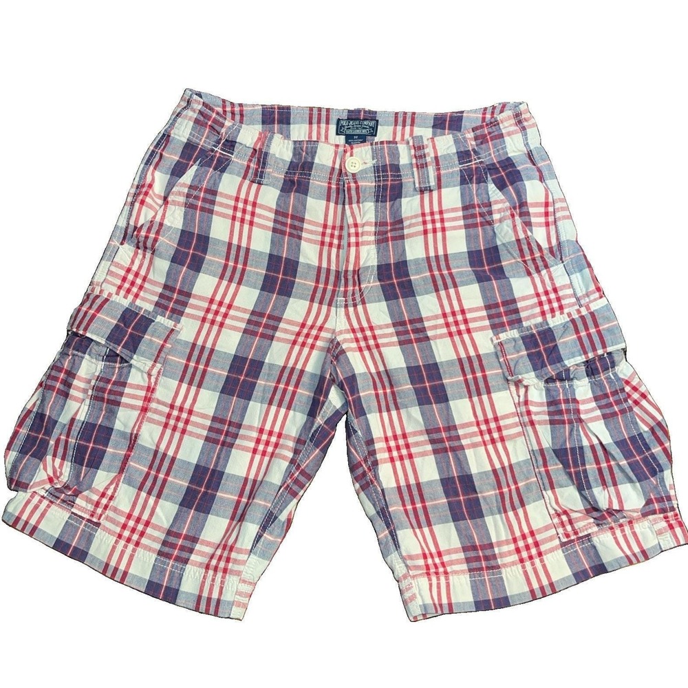 Vintage Polo Jean Co. Ralph Lauren Y2K Cargo Shorts Red White and Blue Plaid